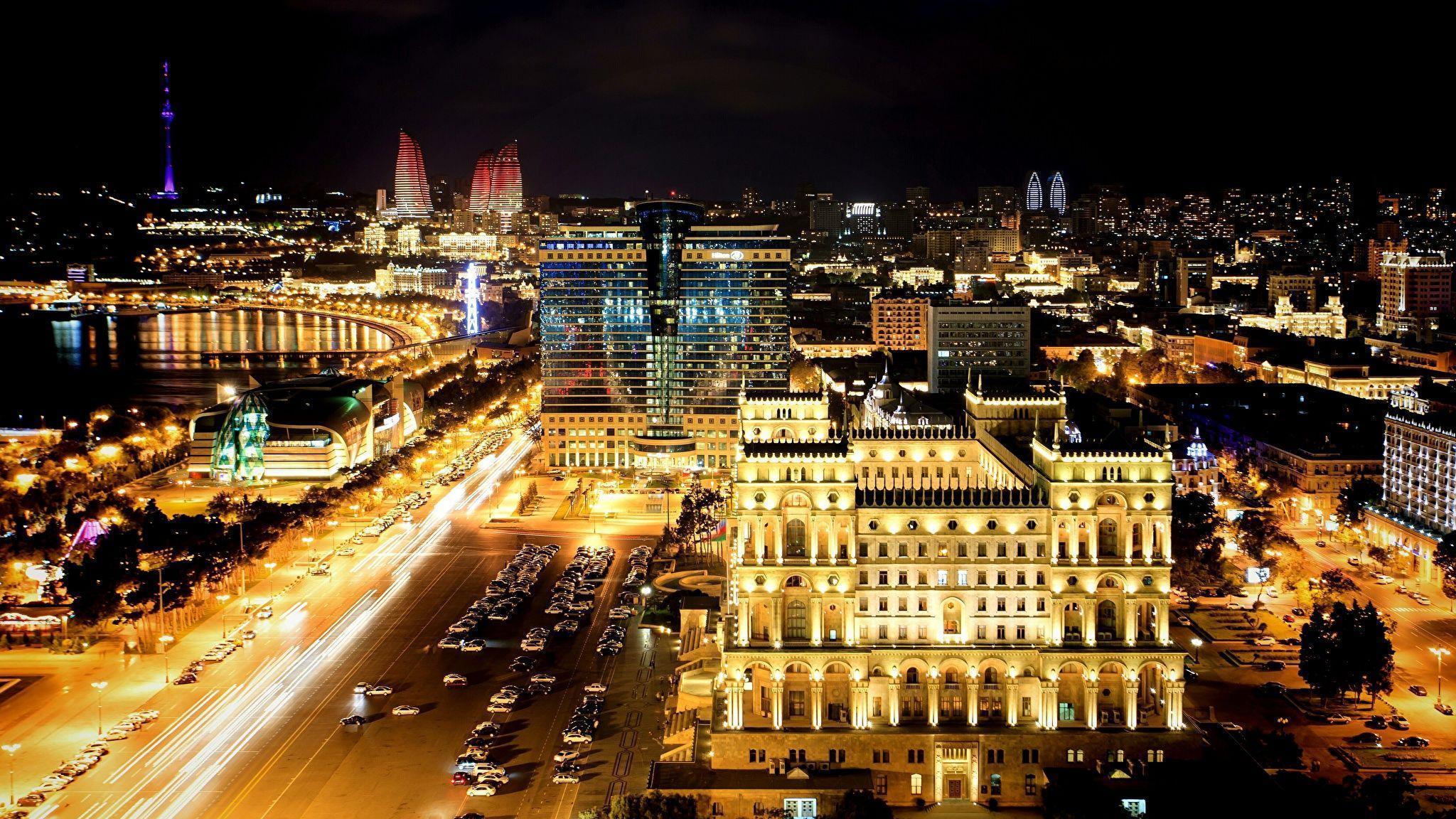 Wallpapers Baku Azerbaijan night time Cities Building