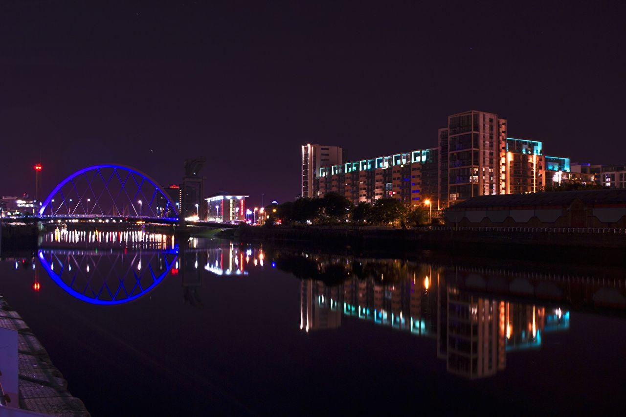 Wallpapers Scotland Glasgow Night Rivers Cities Houses