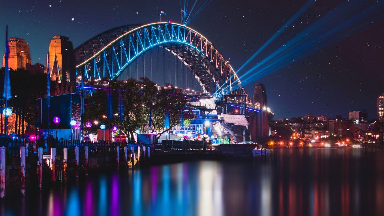 Wallpapers Sydney Harbour Bridge, Night, Reflections, Cityscape