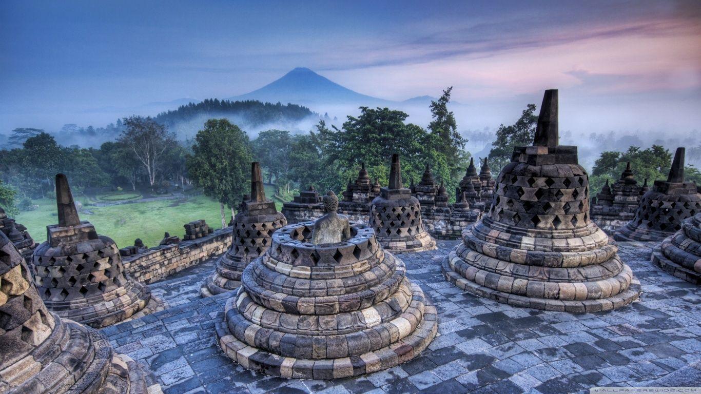 The Hidden Buddhist Temple Of Borobudur At Sunrise, Indonesia HD