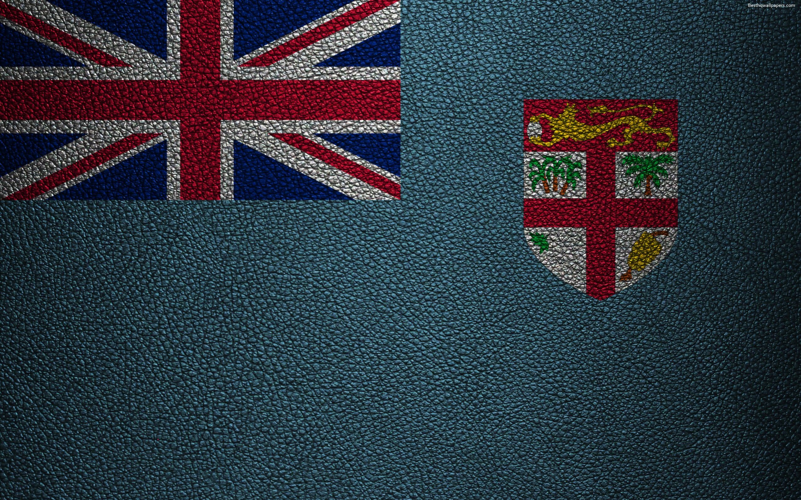 Download wallpapers Flag of Fiji, 4k, leather texture, Oceania, Fiji