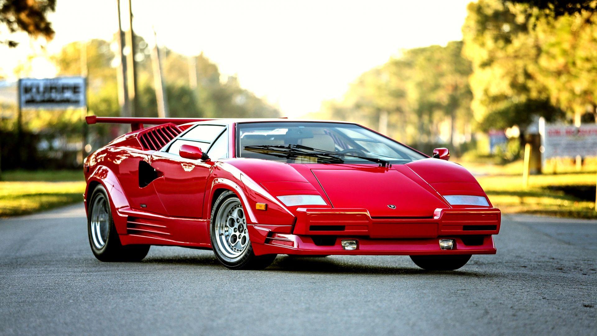 HD Backgrounds Lamborghini Countach Bertone 1990 Red Front View