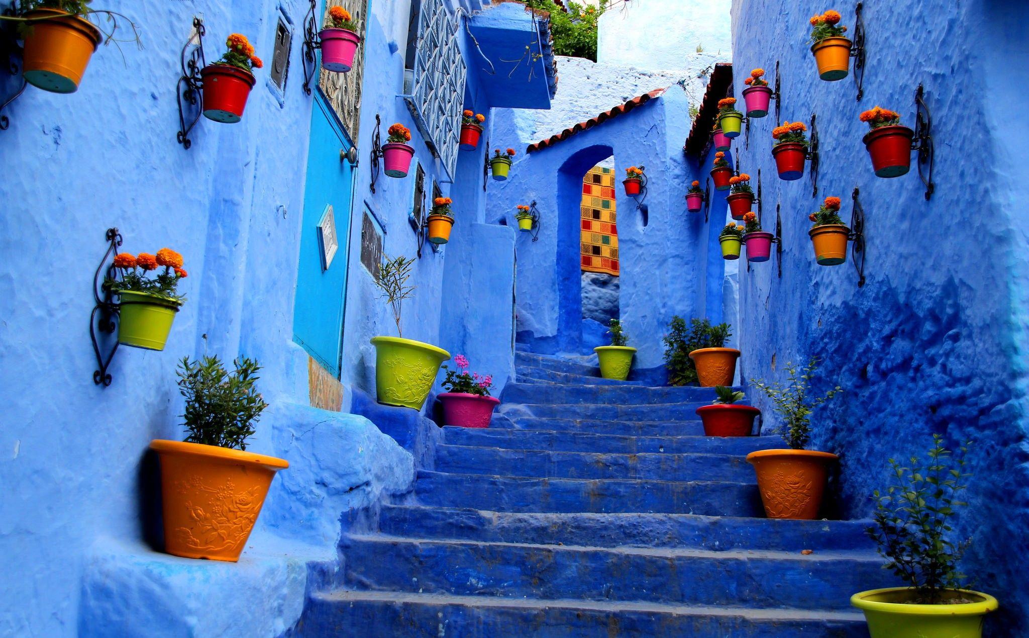 Flowerpots Outside Houses in South America Full HD Wallpapers and