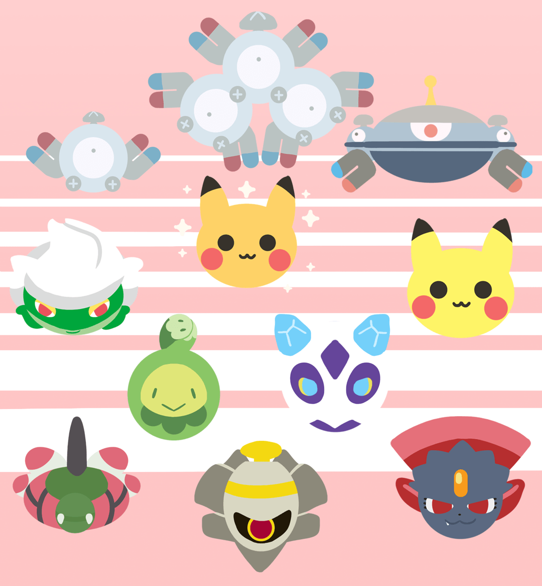 Magnemite, Magneton, Magnezone, Roserade, shiny Pikachu, normal