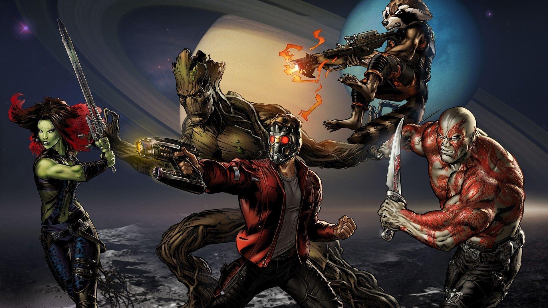 Guardians Of The Galaxy, Star Lord, Gamora, Rocket Raccoon, Groot