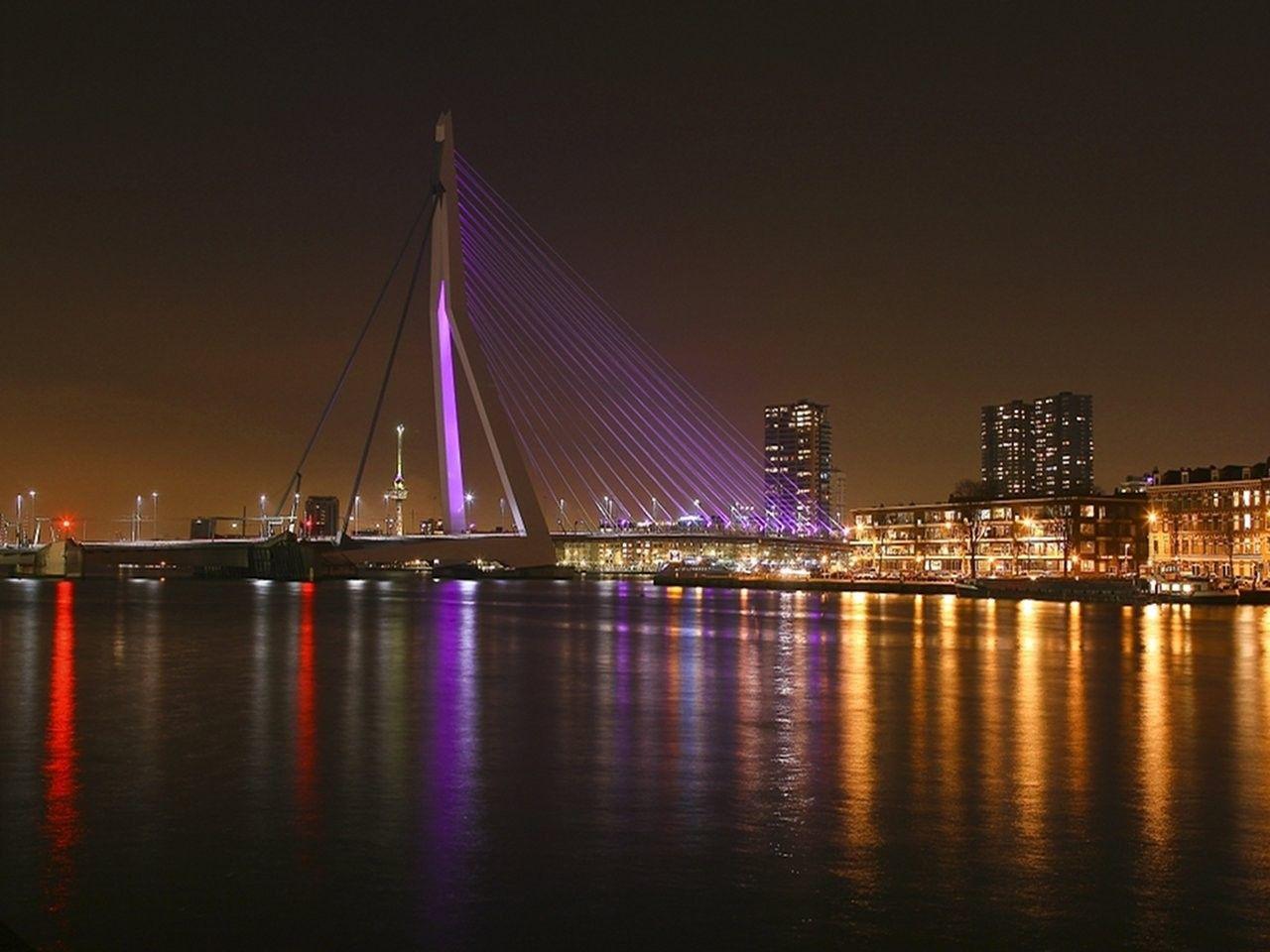 Modern: Rotterdam Netherlands Night Bridge Phone Wallpapers for HD