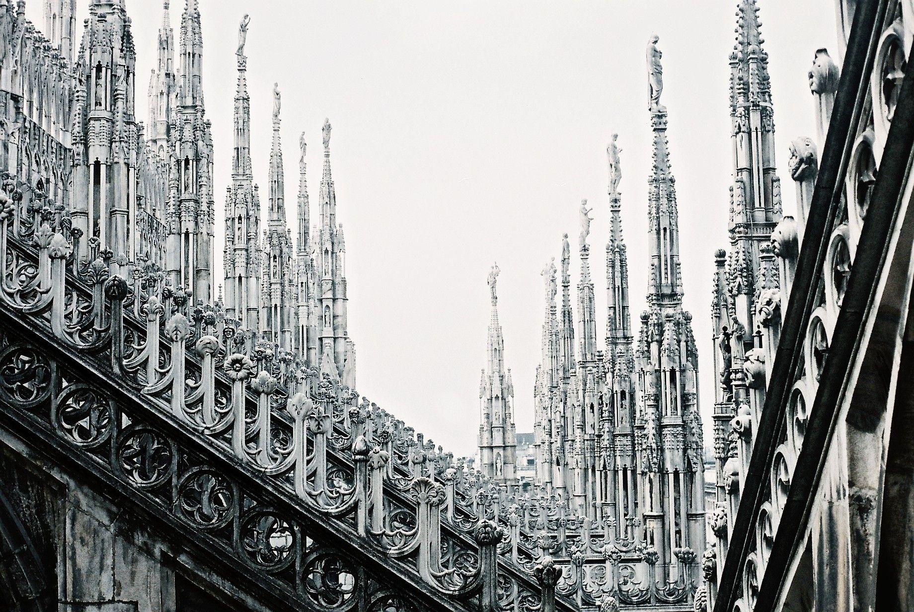 Stairways italy cathedral milan city stone buildings wallpapers