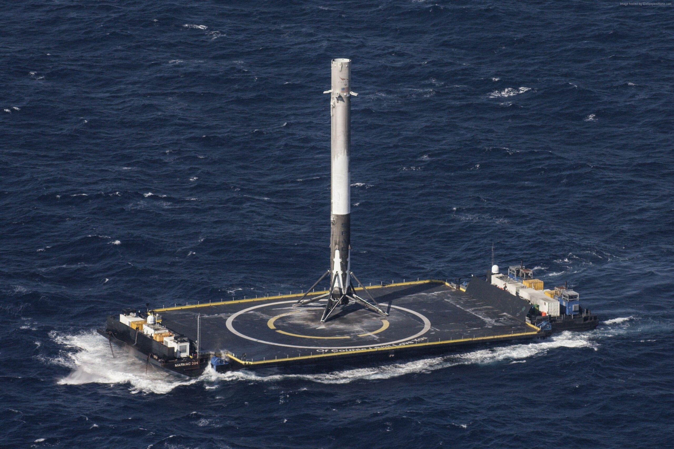 Wallpapers SpaceX, ship, sea, platform, rocket, Space