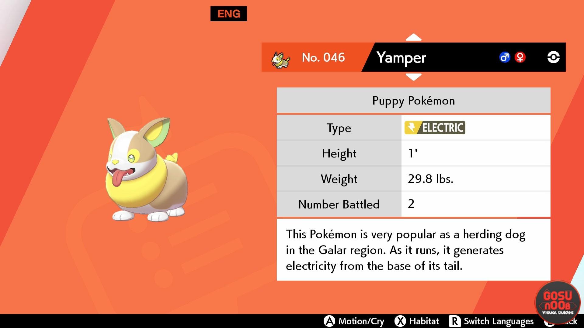 Pokemon Sword & Shield Yamper Location