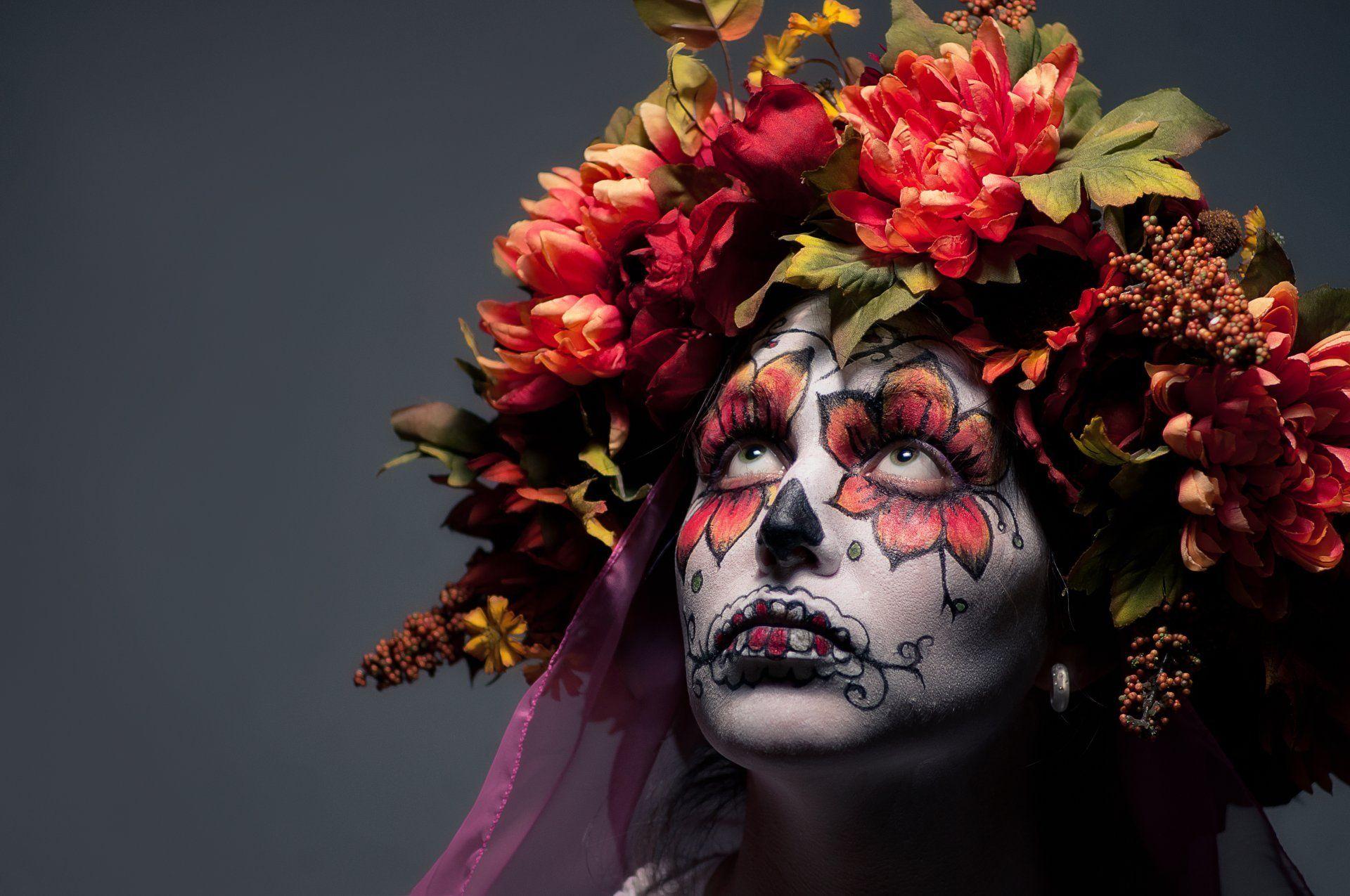 girl dia de los muertos day of the dead face paint flower HD wallpapers