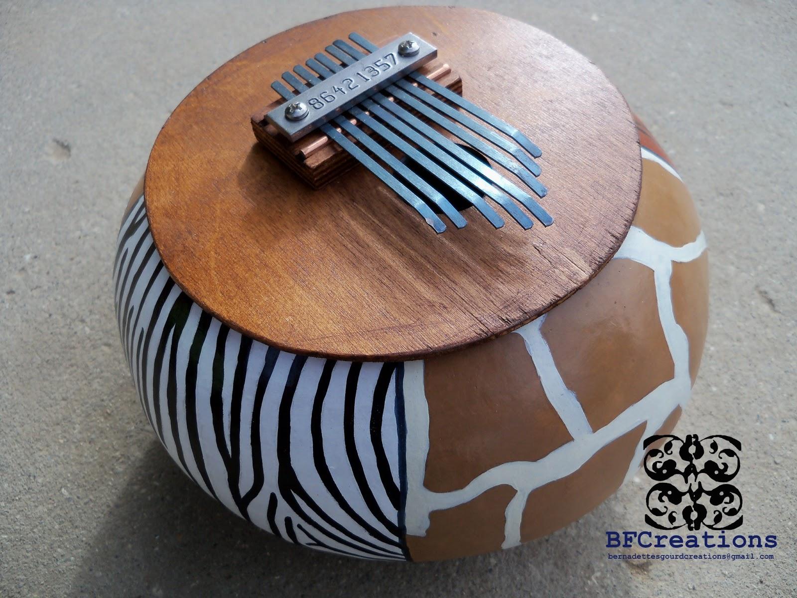 Bernadette’s Gourd Creations: Animal Skin Kalimba Instrument