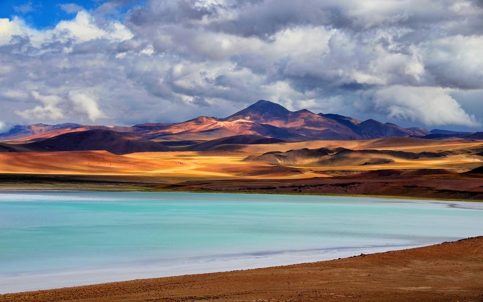 nature landscape lake mountains clouds atacama desert chile