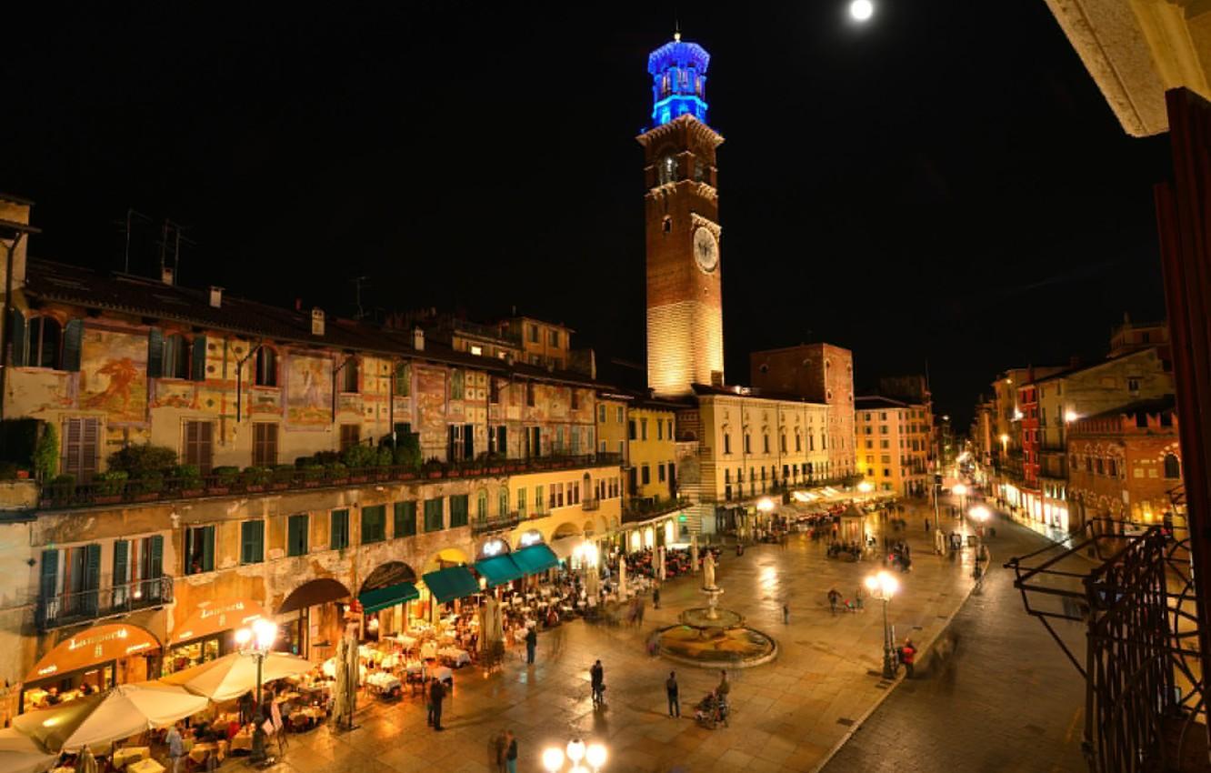 Wallpapers night, lights, tower, home, area, Italy, Verona image for