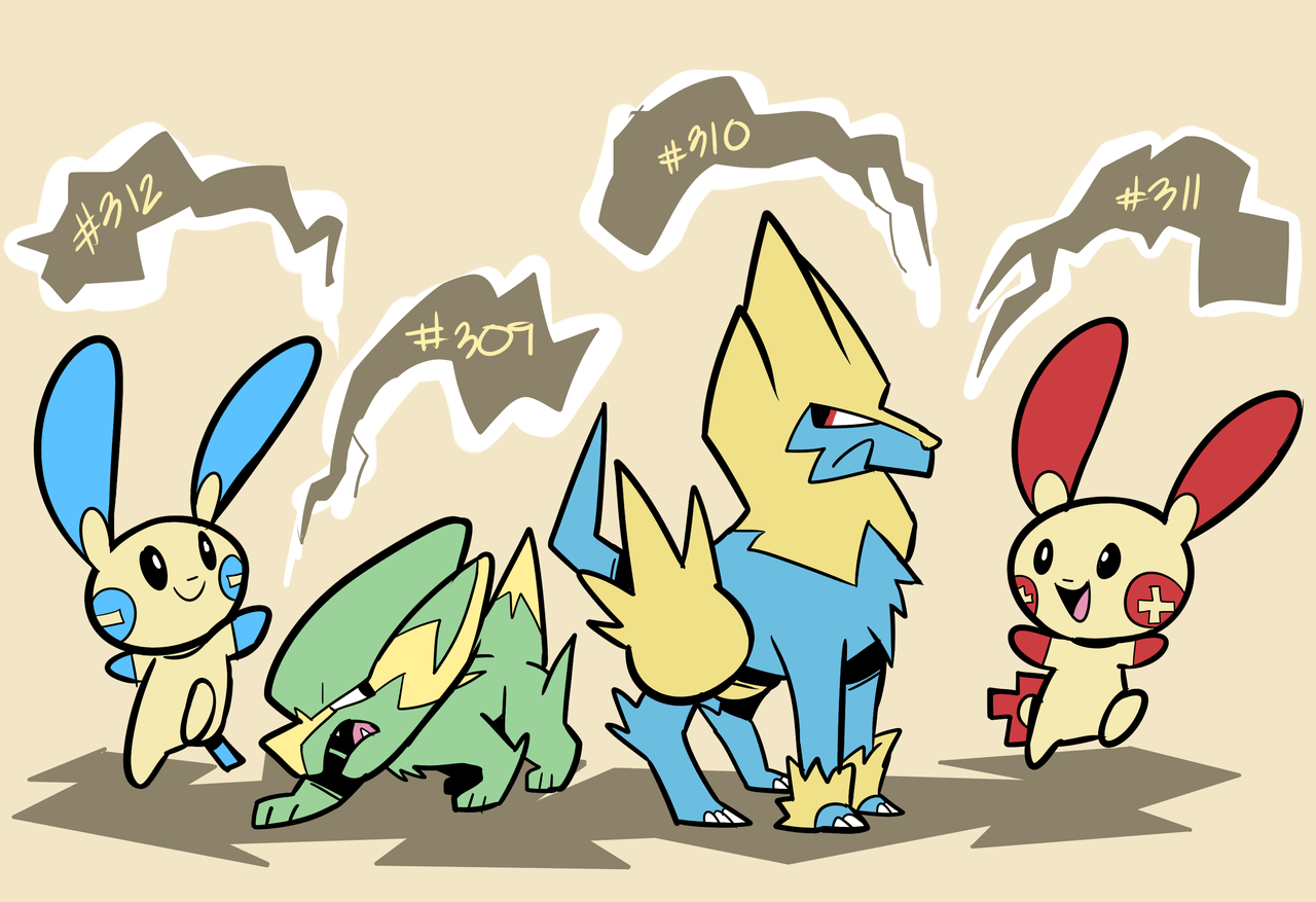 Minun, Electrike, Manectric, Plusle by RoastedStix