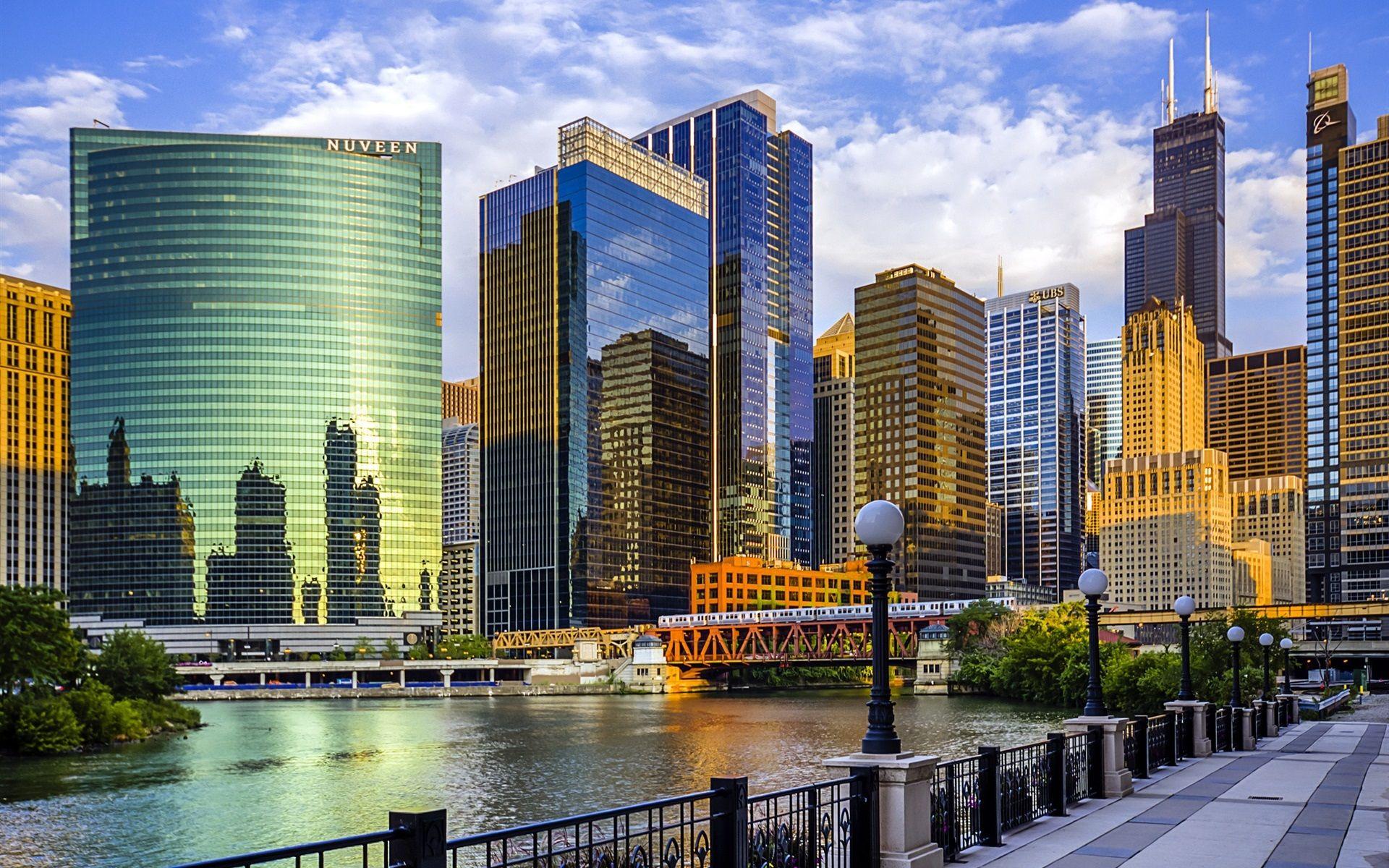 Chicago, Illinois, USA, river, bridge, skyscrapers wallpapers