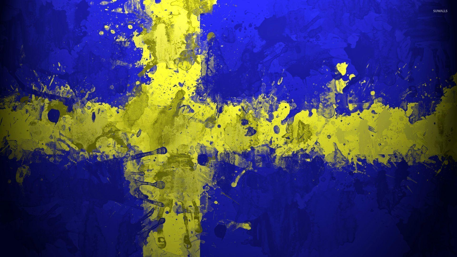 Paint drops on the flag of Sweden wallpapers