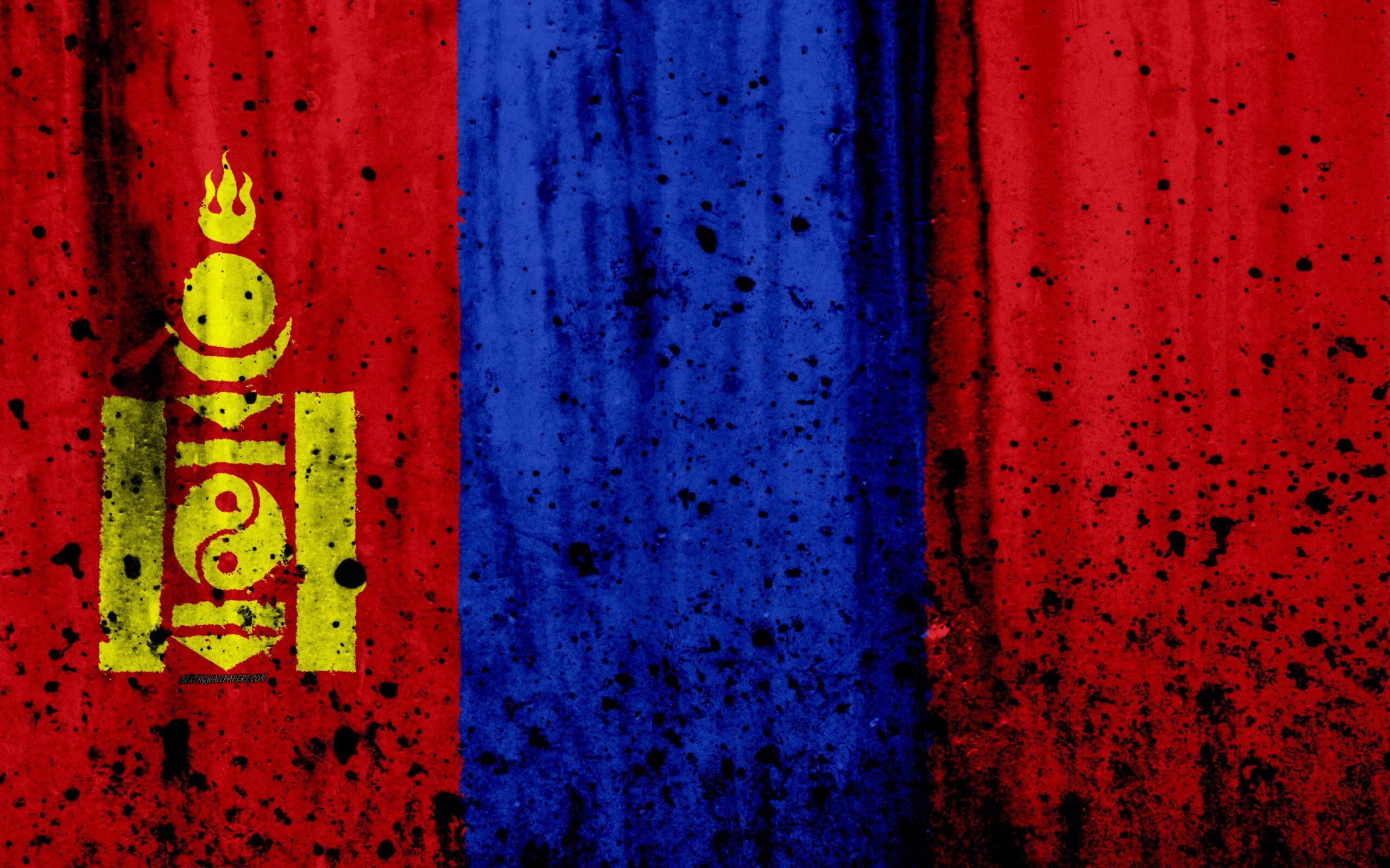 Download wallpapers Mongolian flag, 4k, grunge, Asia, flag of