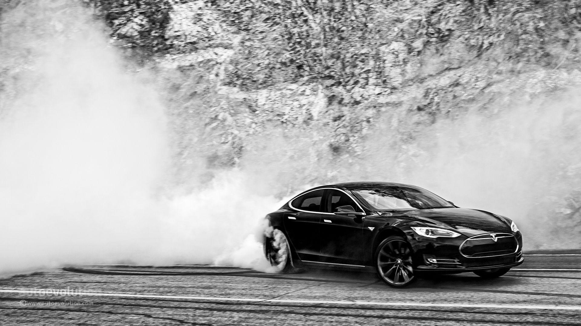 Tesla Model S Doing Monster Burnouts: HD Wallpapers