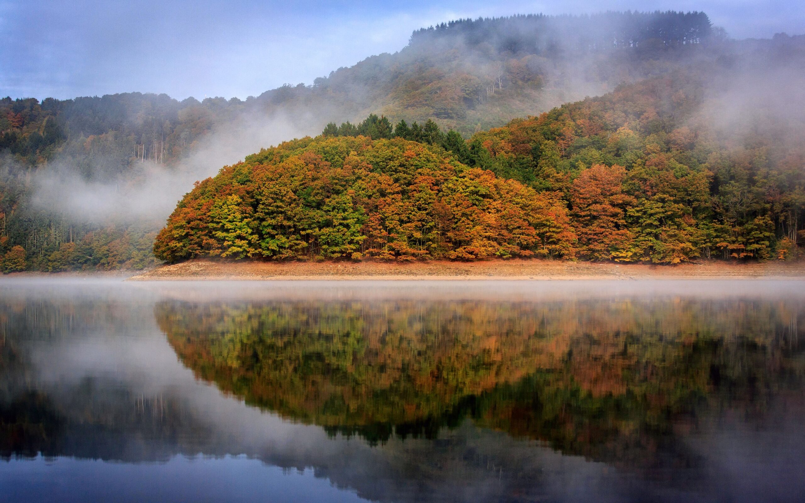 Download Wallpapers Luxembourg, Autumn, Reflection, Trees