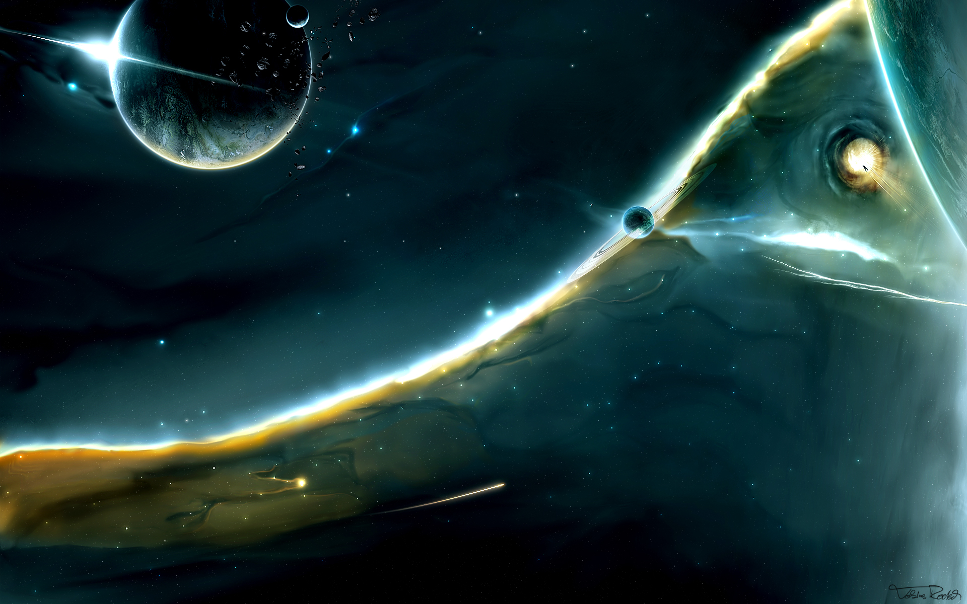 abstract, outer space, stars, planets, comet, wormhole :: Wallpapers