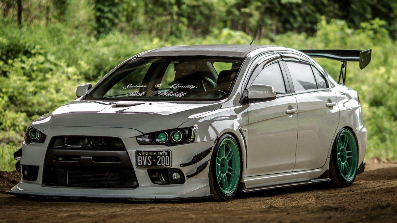 Download wallpapers mitsubishi, lancer, evolution, x, white, tuning