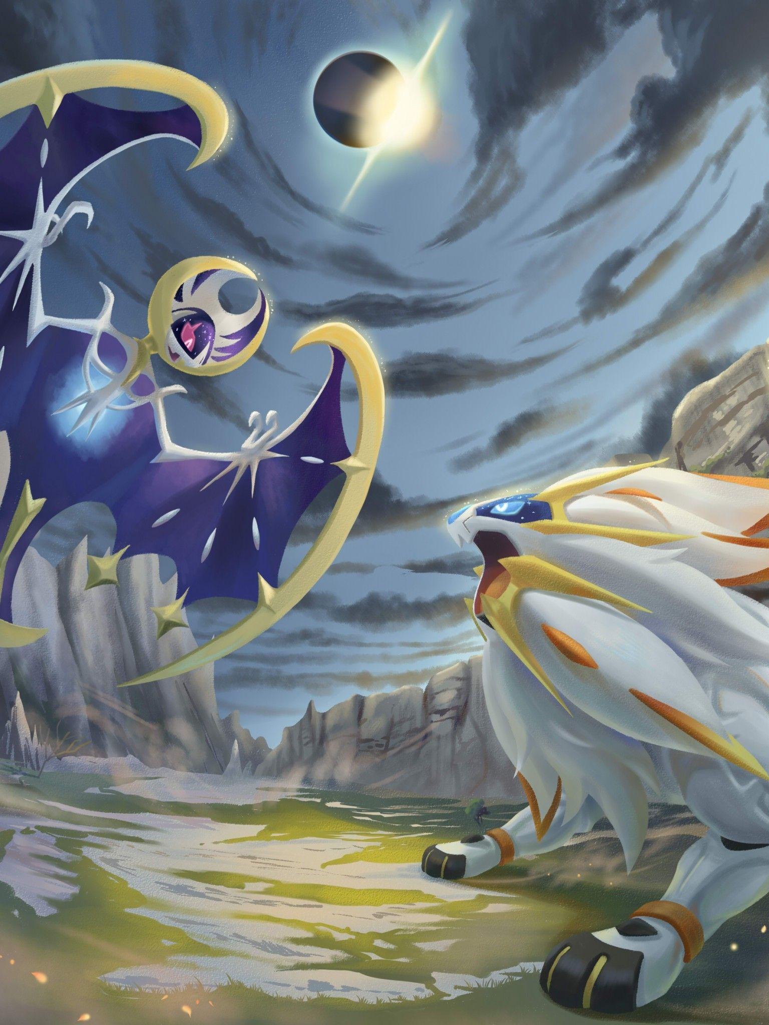 Download Lunala, Pokemon, Solgaleo, Artwork, Clouds