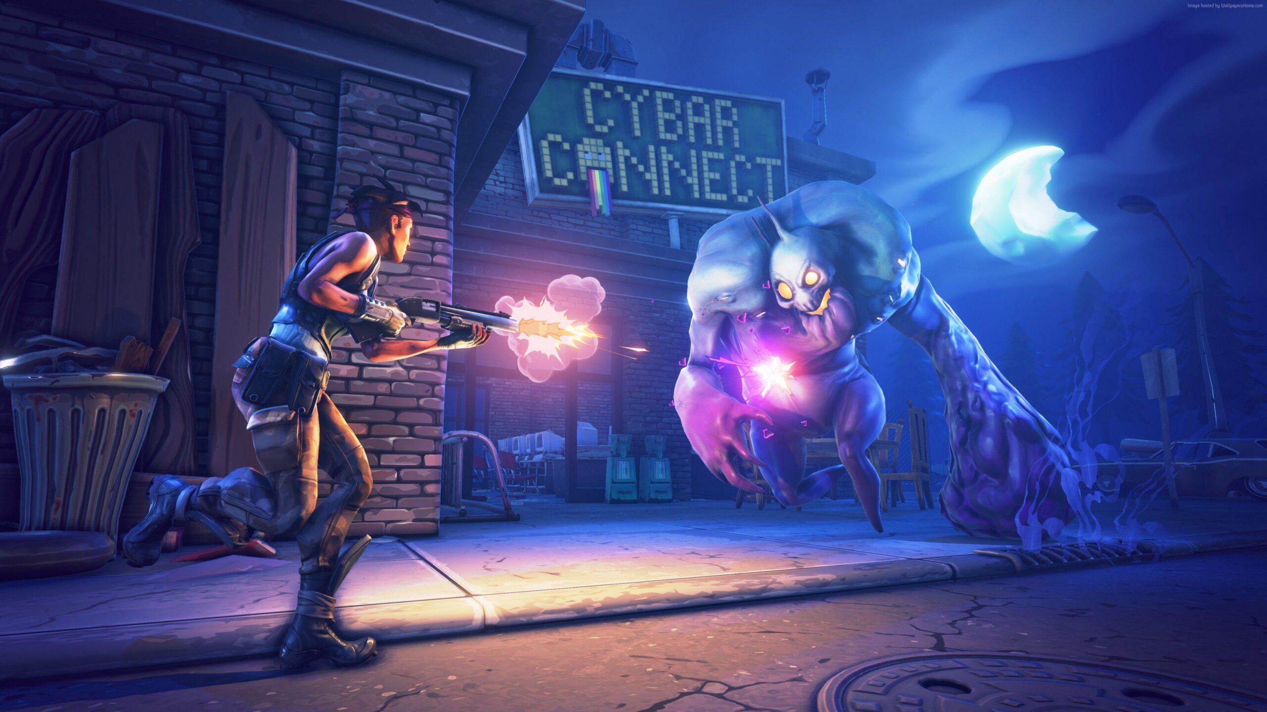 Fortnite Game Shooter Zombie Gun Night Street Moon Art