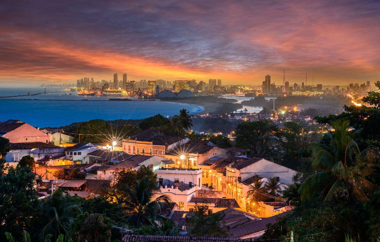 Wallpapers sea, sunset, bridge, lake, port, Brazil, Recife, Olinda