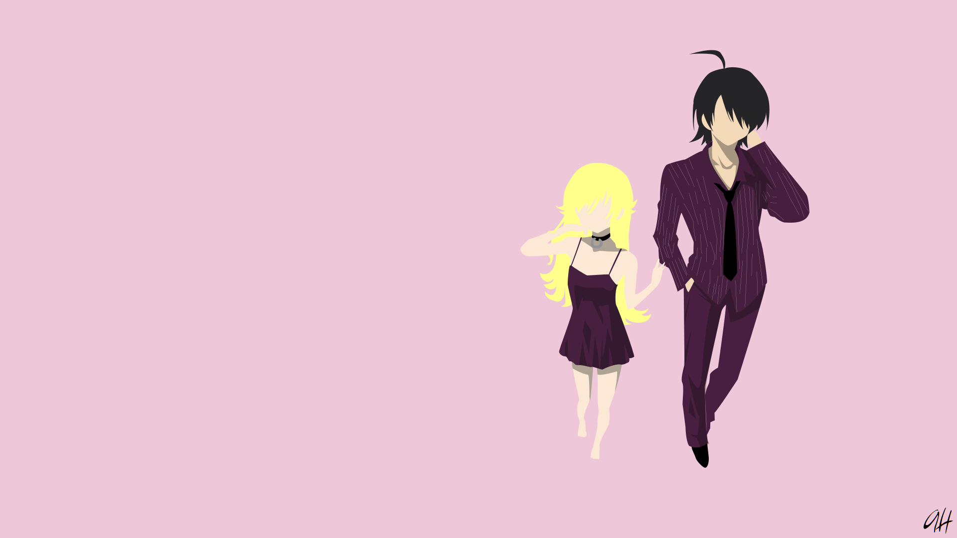 Araragi Koyomi and Shinobu Oshino Minimalist HD Wallpapers