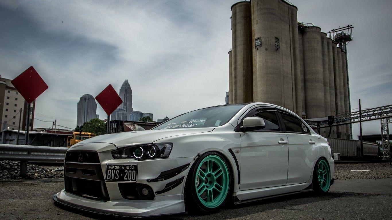 Download wallpapers mitsubishi, lancer, evo, x, white, tuning