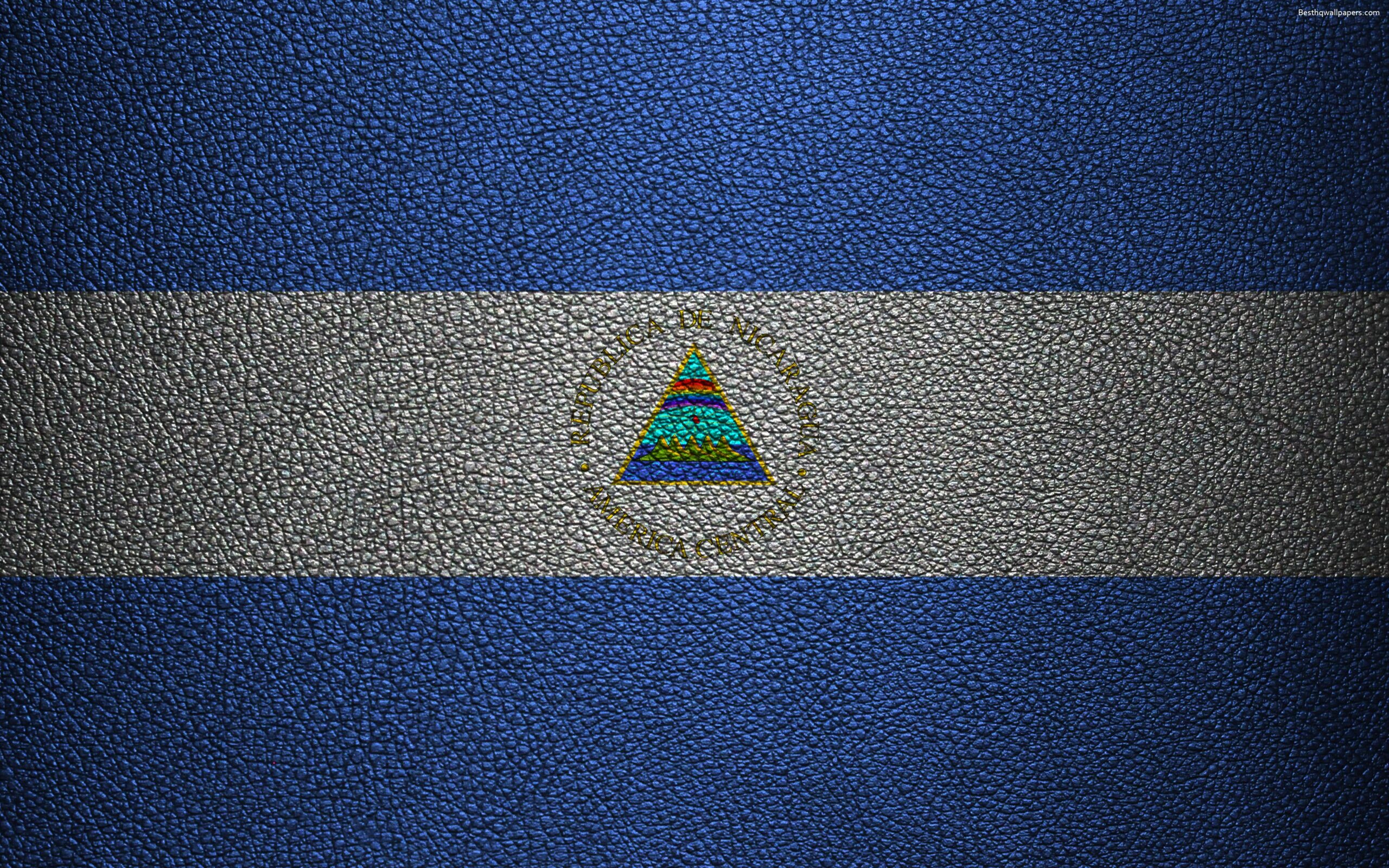 Download wallpapers Flag of Nicaragua, 4k, leather texture, North