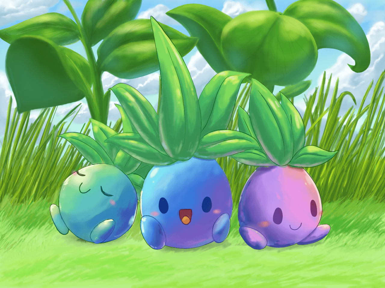 Three colorful Oddish by aquabluu