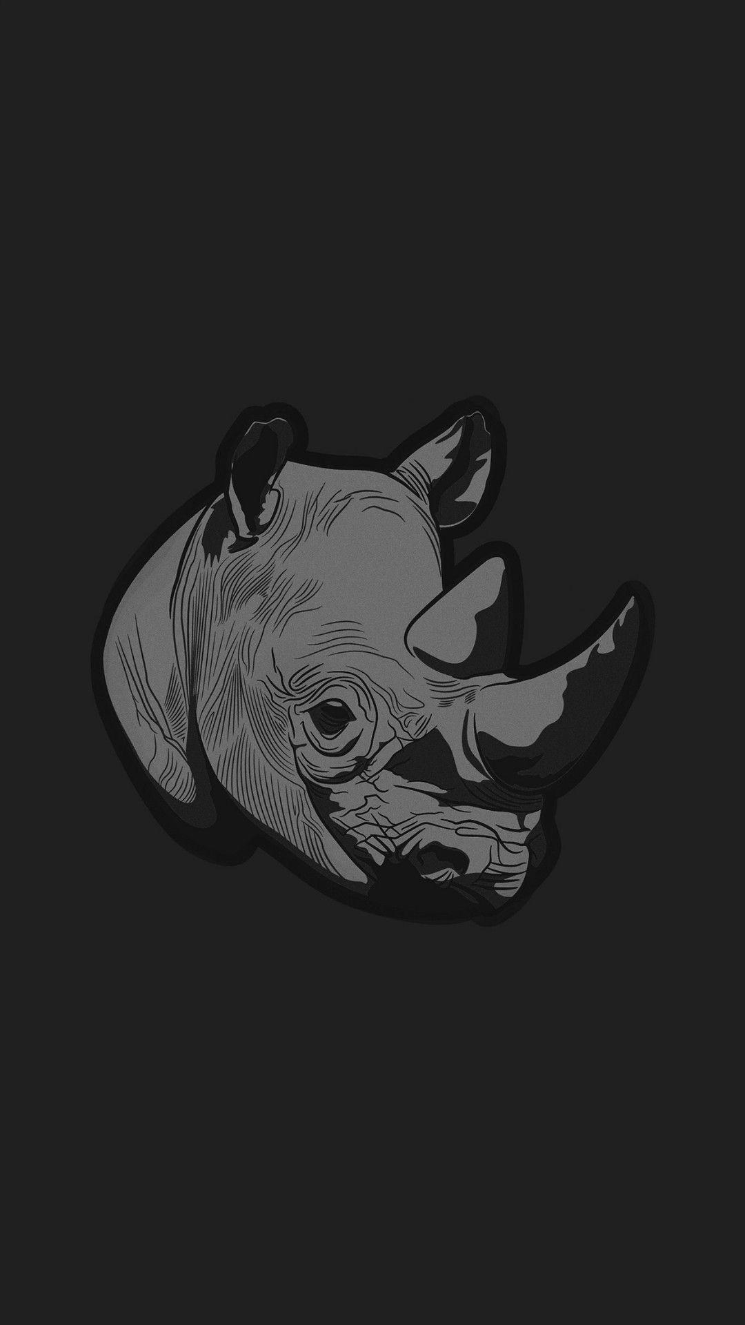 Thoughtful Rhino Dark Minimal Illust Art iPhone 8 Wallpapers