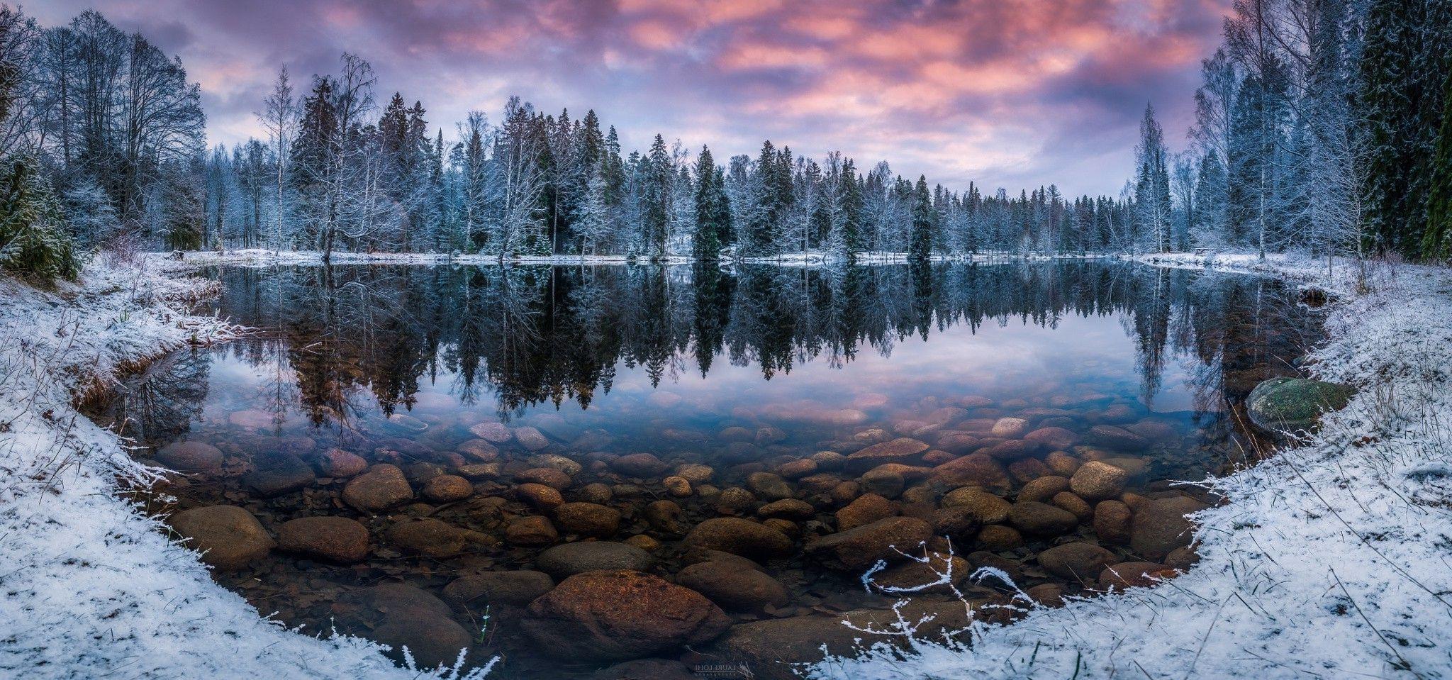 nature, Landscape, Winter, Sunrise, Lake, Forest, Snow, Morning