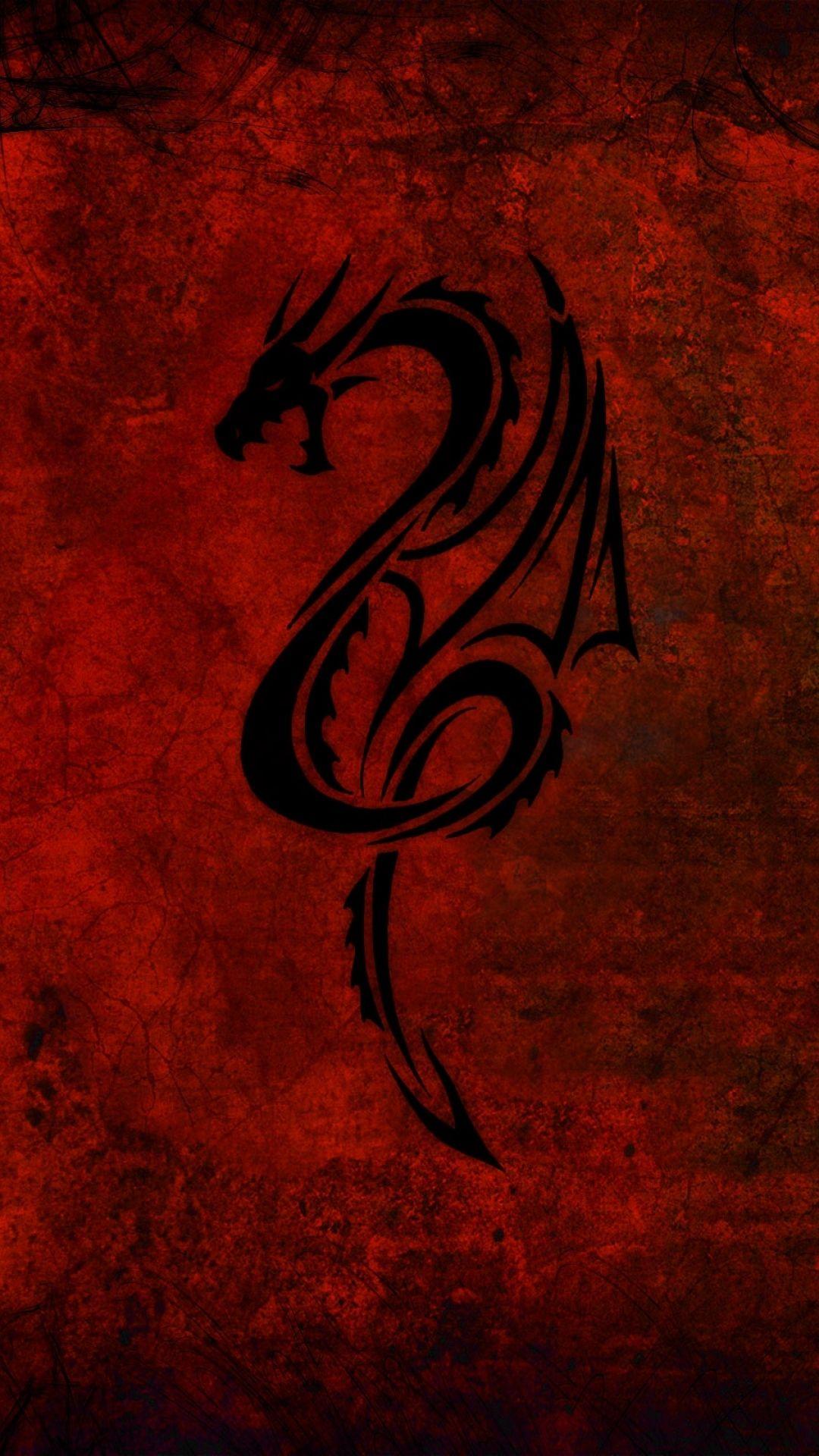 Download Wallpapers Dragon, Pattern, Red, Black Sony