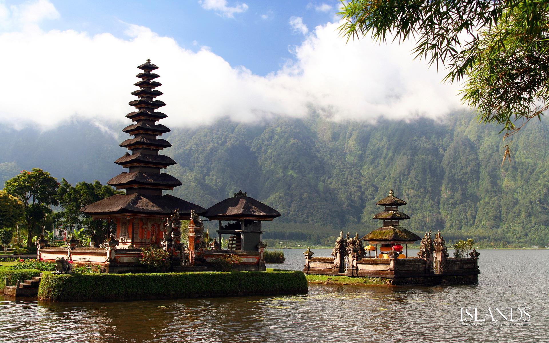 Temple on a backgrounds of mountains in Bali wallpapers and image