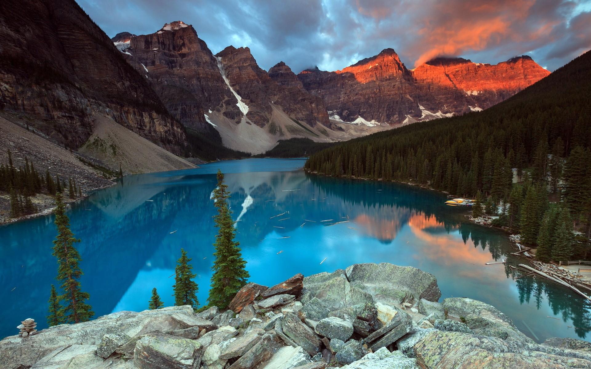 mountains, landscapes, forest, rocks, Canada, lakes, reflections