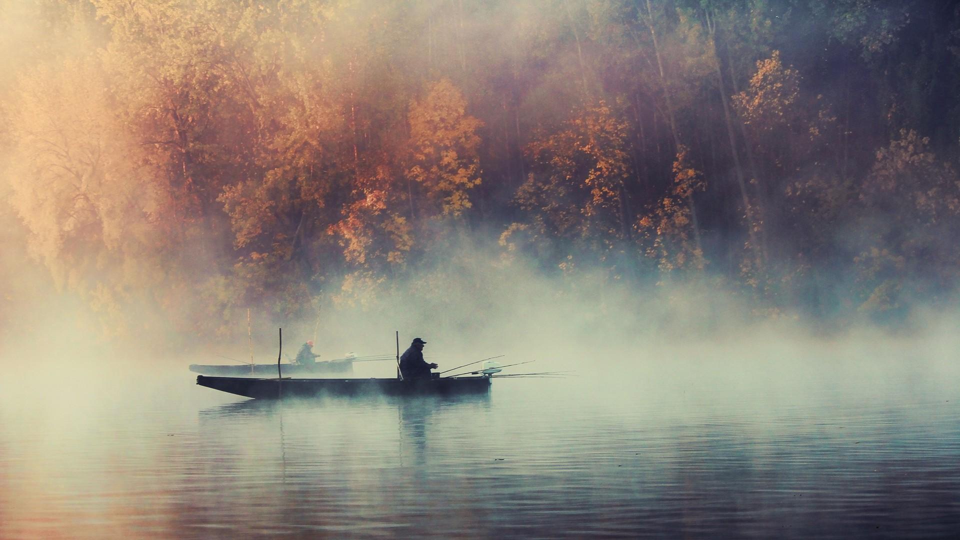 Fog mist boats lakes wallpapers