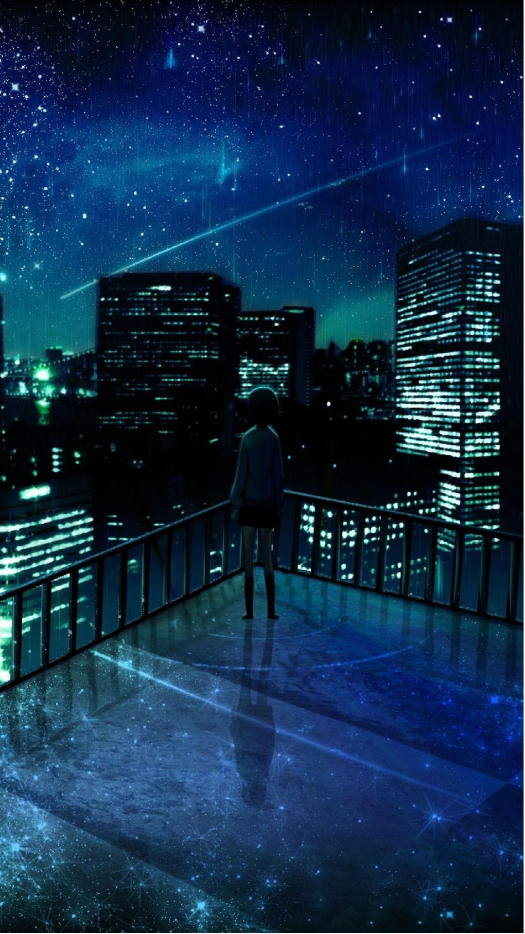 Girl Looking At Falling Star Android Wallpapers free download