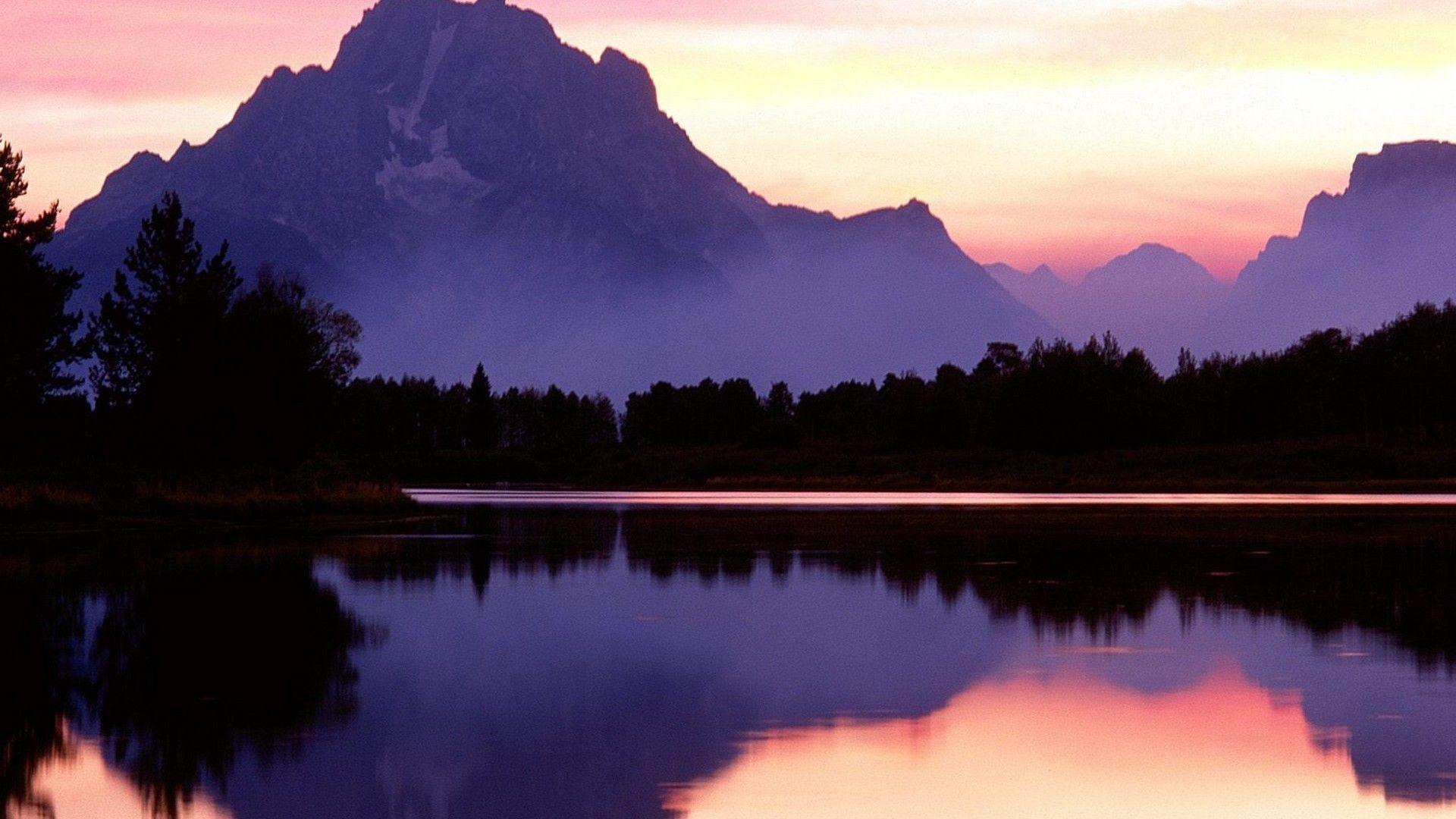 Wyoming lakes mountains reflections sunset wallpapers