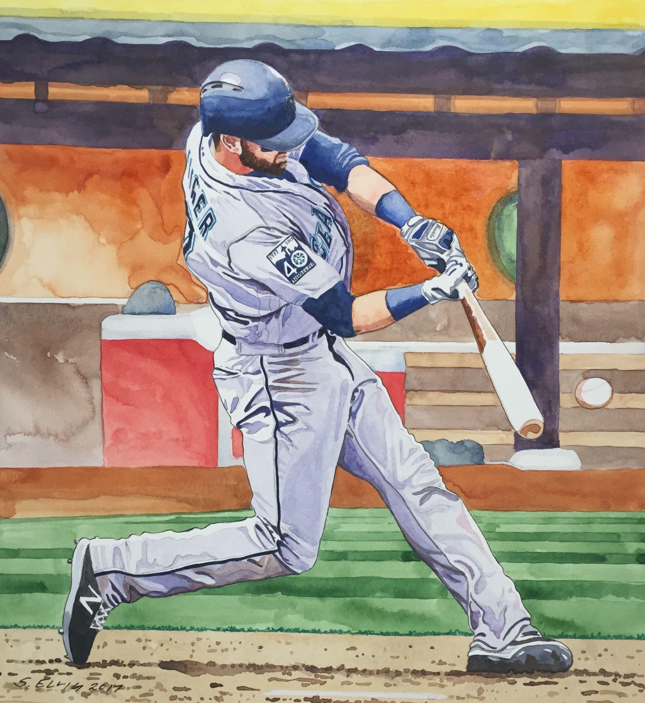 Mitch Haniger, Seattle Mariners. Watercolor by Scott Ellig.