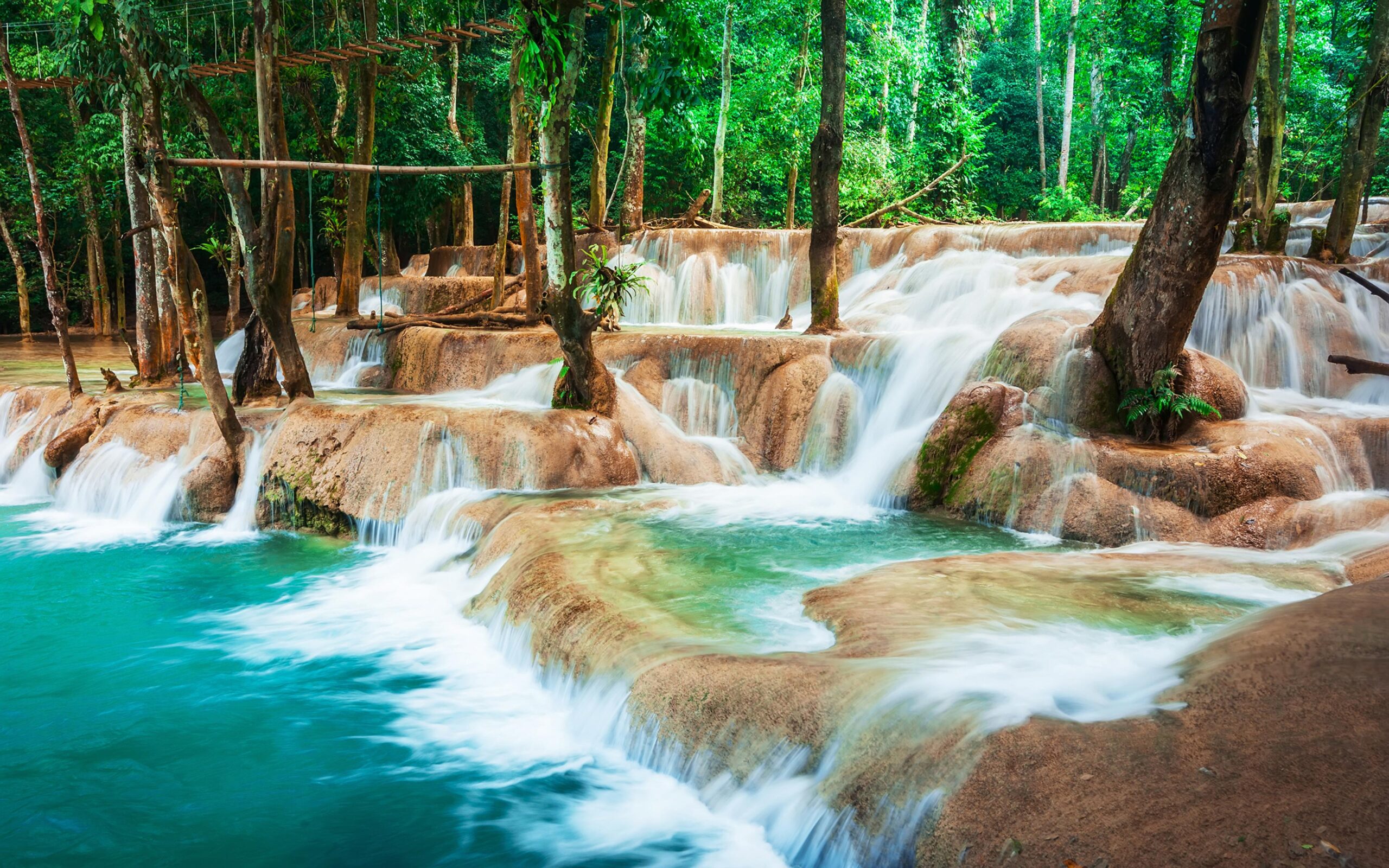 Photo Luang Prabang Laos Nature Waterfalls Tropics Trees