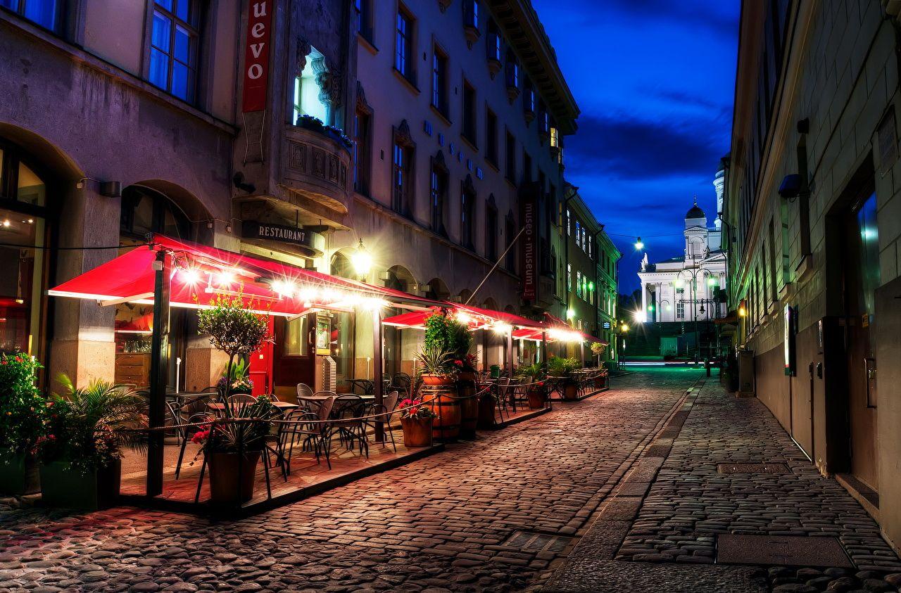 Wallpapers Helsinki Finland HDR Night Street lights Cities