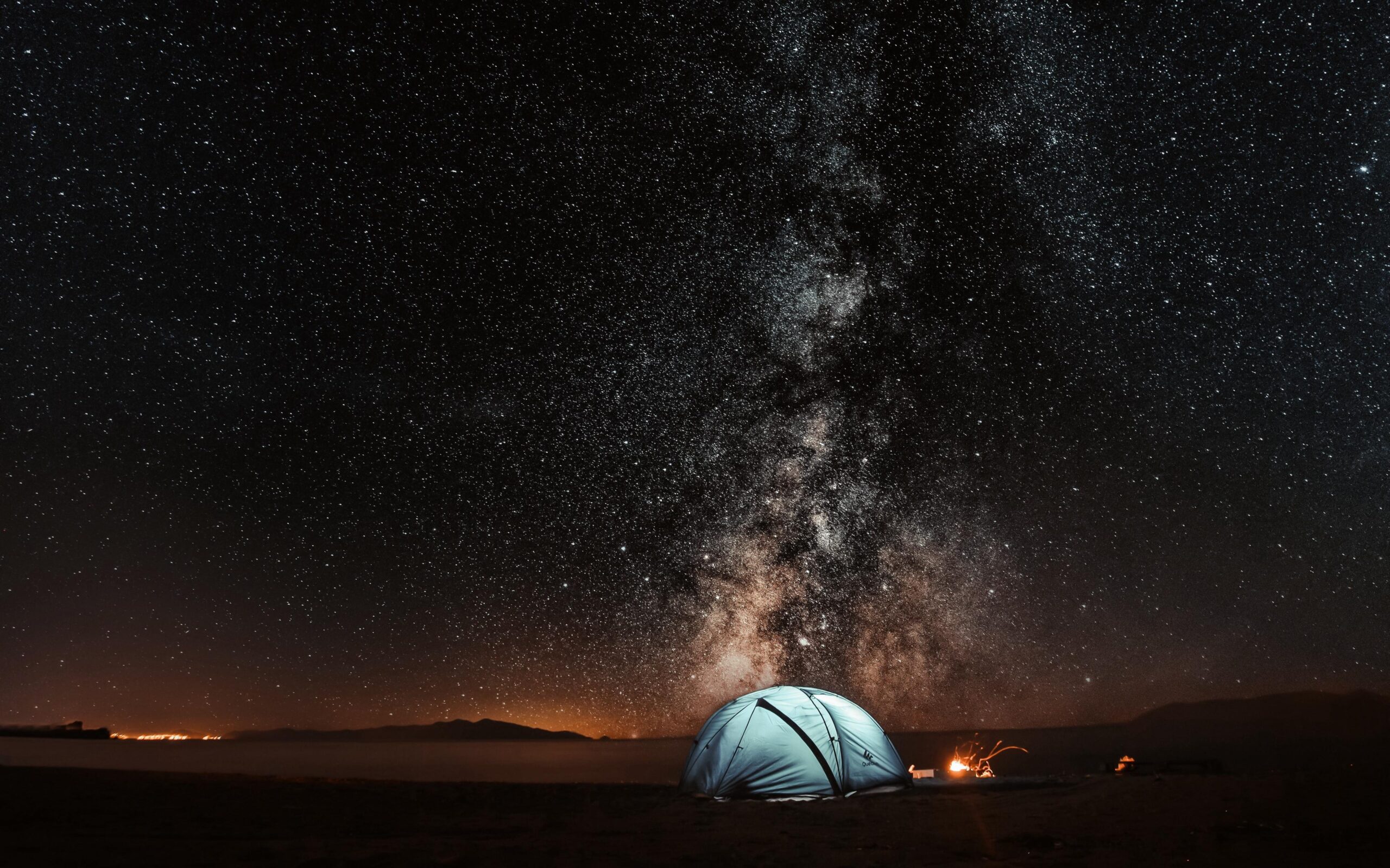 Download wallpapers tent, starry sky, night, tourism 4k