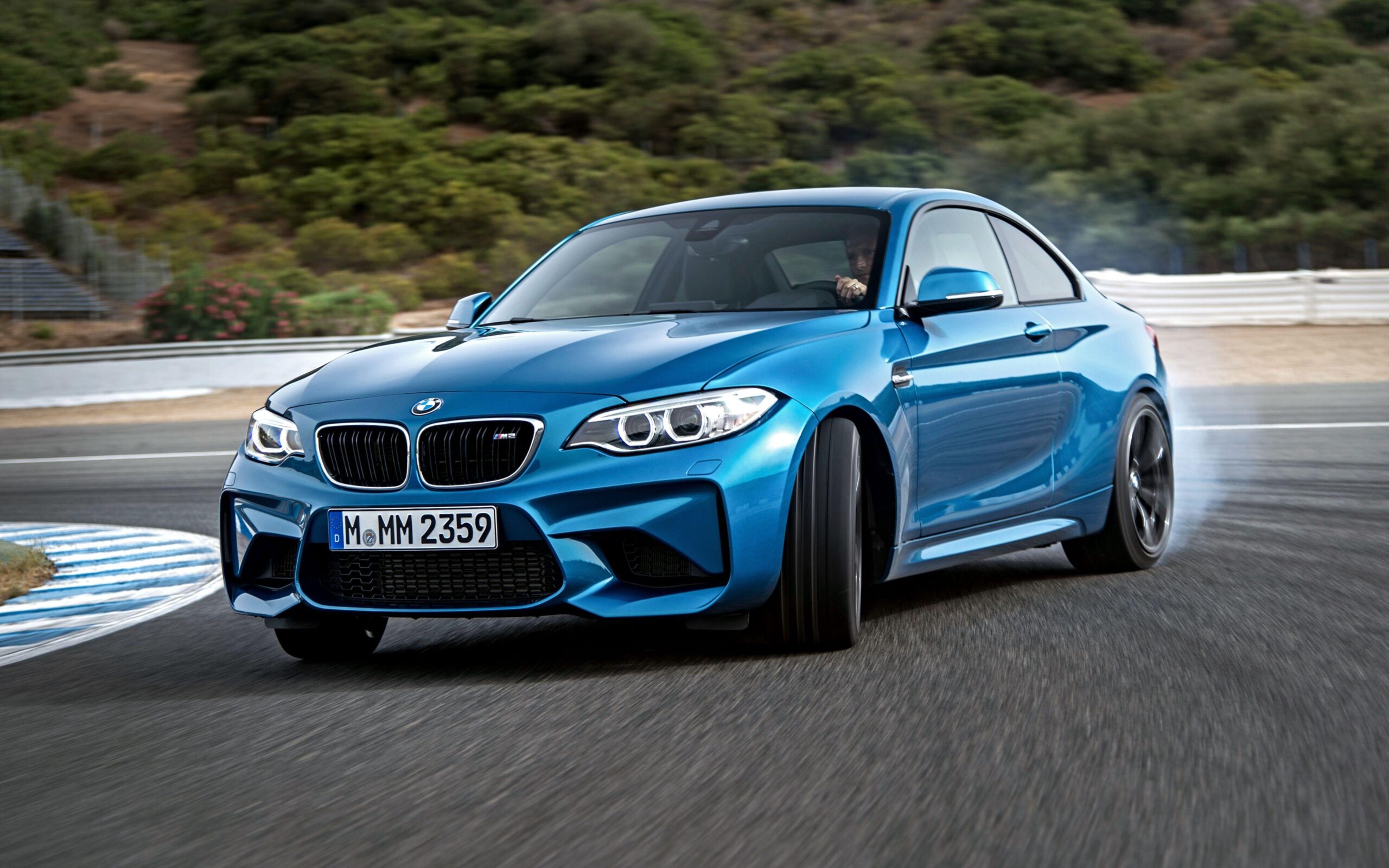 BMW M2 F87 Blue Drift Side View Race Track HD Backgrounds Wallpapers