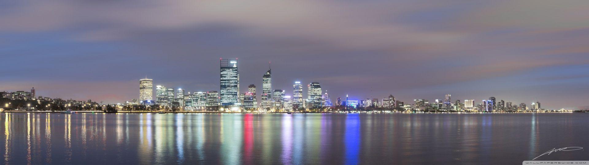 Perth by Night Panorama HD desktop wallpapers : Widescreen : High