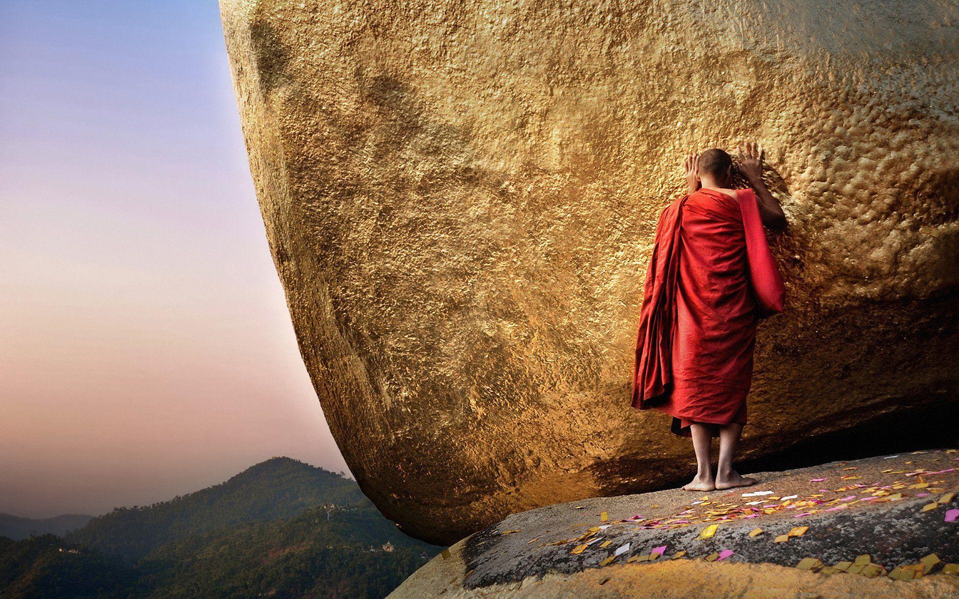 buddha chayttiyo weather gold mountain monk burma myanmar HD wallpapers