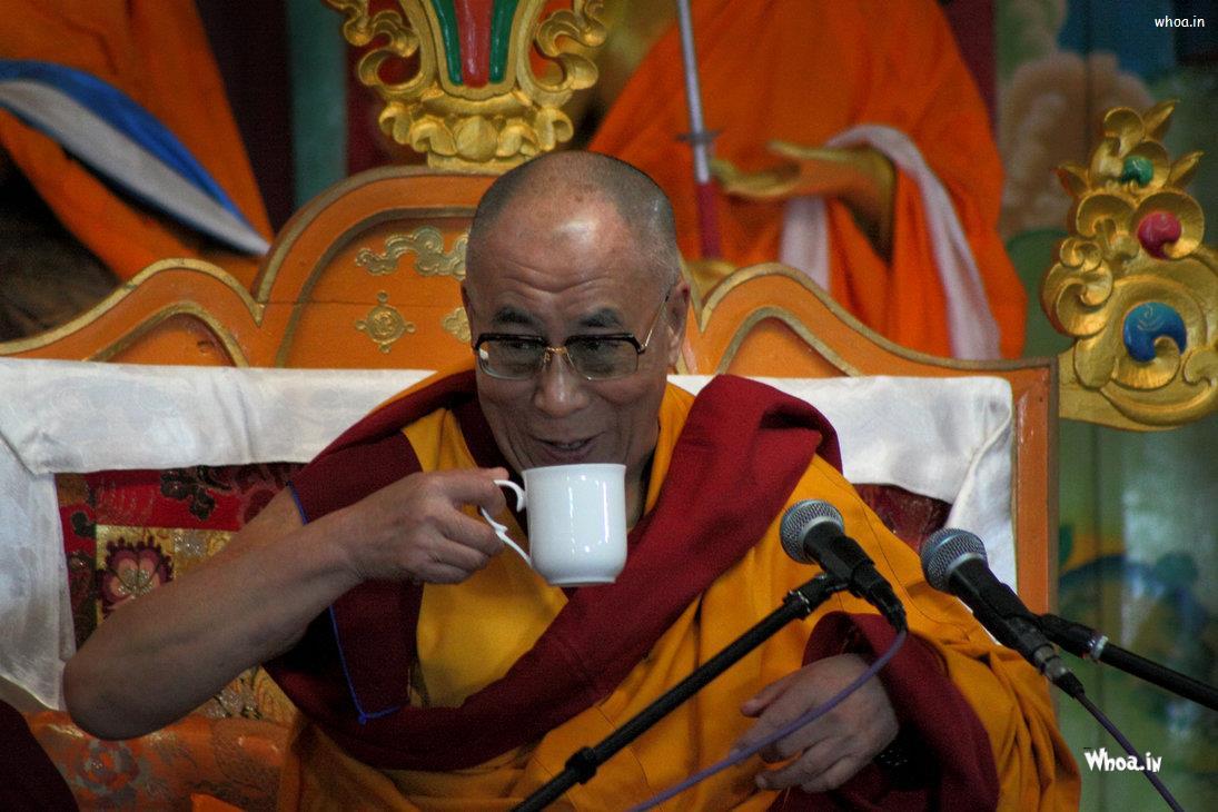 Dalai Lama With Cup Of Tea HD Wallpapers