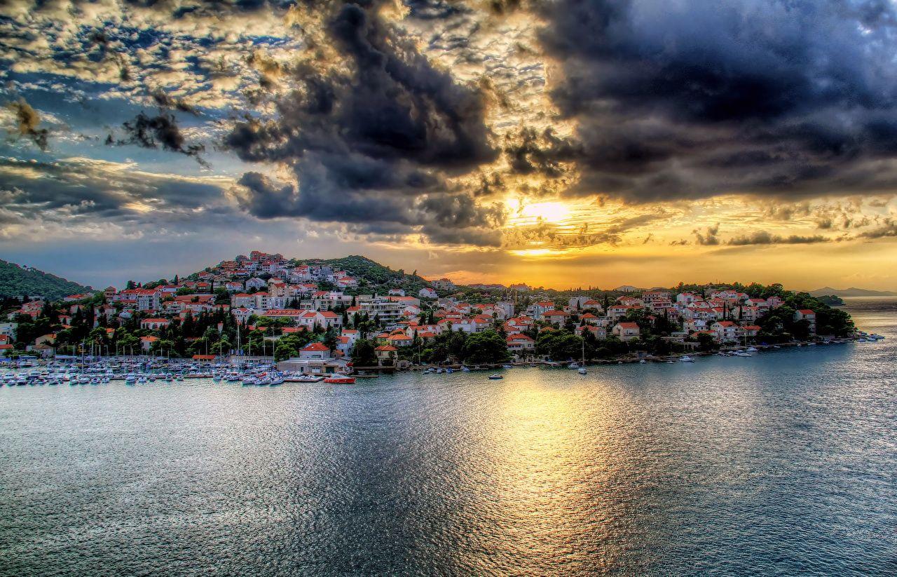 Wallpapers Croatia Dubrovnik HDR Sea Sky Coast Cities Clouds Houses