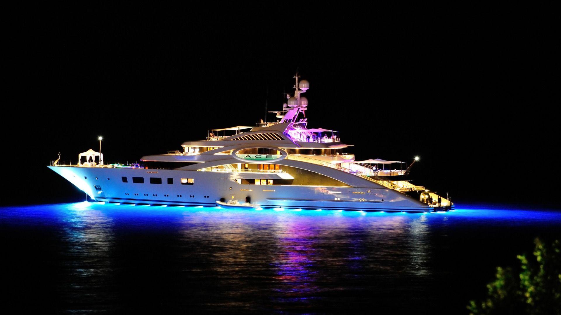 Download wallpapers sea, night, lights, the evening, yacht, night